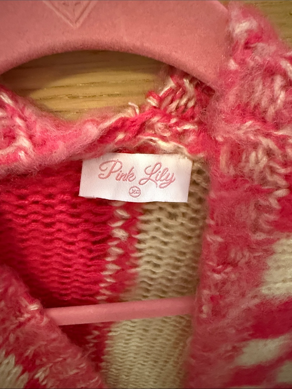 Pink Lily Pink & Cream Checkerboard Open Cardigan - Picture 2 of 4